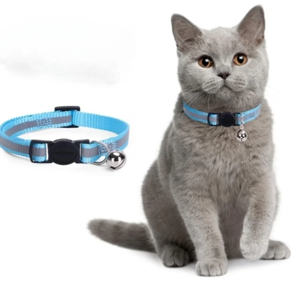Reflective Adjustable Breakaway Cat Collar Nylon Strip Sky Blue
